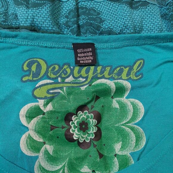 Vintage 90s Dress, Desiqual, Turquoise Floral Print Womans - Picture 11 of 12